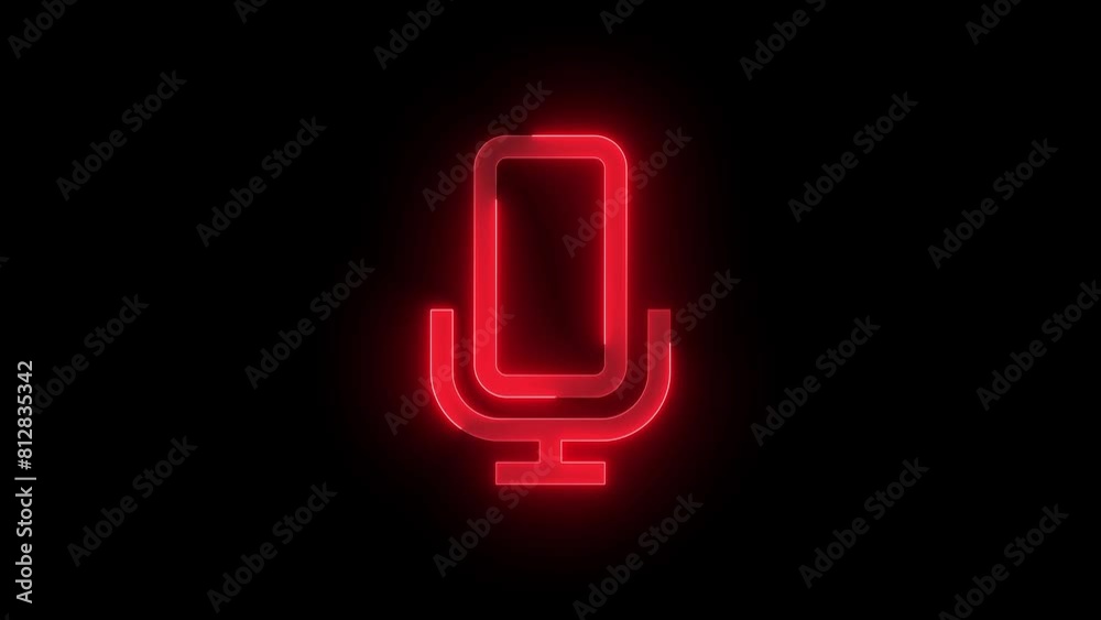 Microphone sign icon glowing neon red color animation black background Microphone sign icon glowing neon red color animation black background