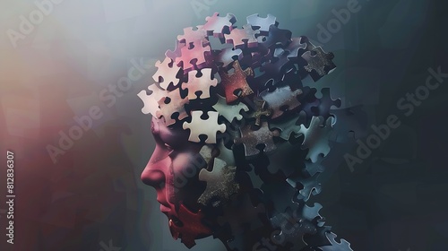 Logical brain concept Brain made from omplex puzzle pieces in a human head : Generative AI photo