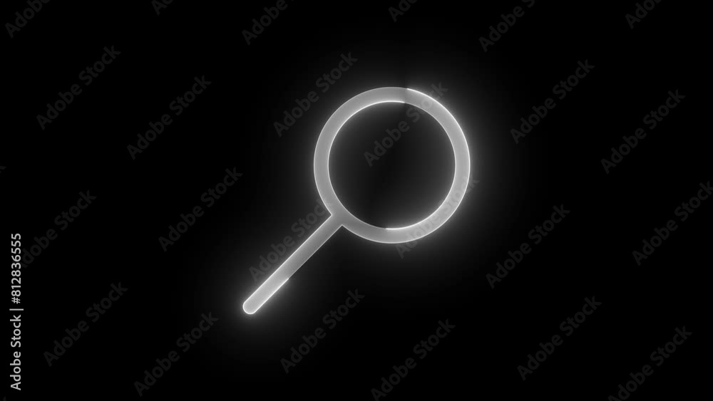 Search icon glowing neon white color animation black background Search icon glowing neon white color animation black background