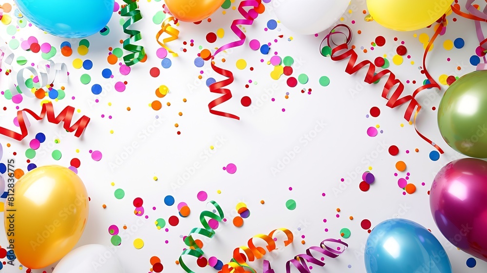 Colorful party streamers balloons confetti decoration isolated on white ...