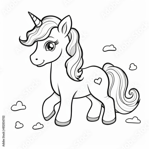 A coloring page featuring a cute unicorn for children to color. Kids coloring page