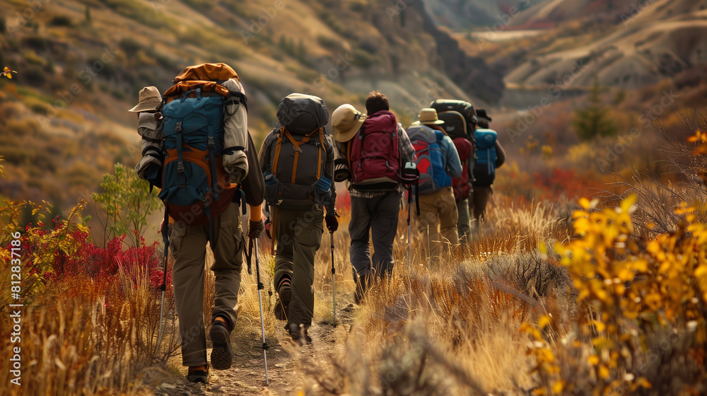 group of hikers in the mountains group of hikers in the mountains