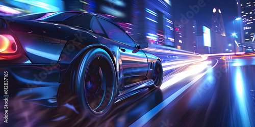 Car on high speed in night city background - Ai Generated © Muhammad