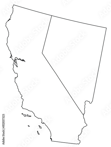 Map of the US states with districts. Map of the U.S. state of California,Nevada