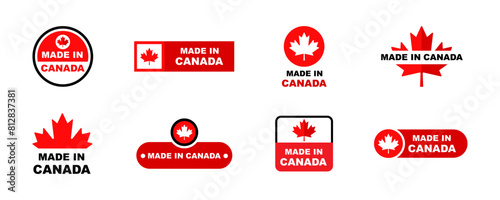 Set of made in Canada emblem vector. Canadian manufactured. Production on Canada.