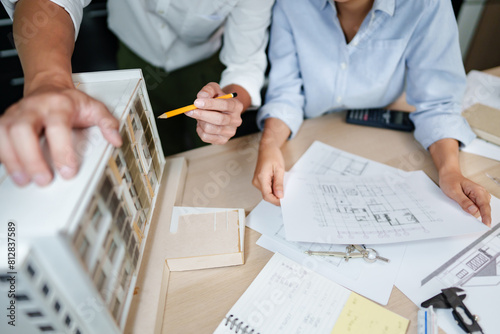 Engineer or interior Architects designer construction plans on blueprint