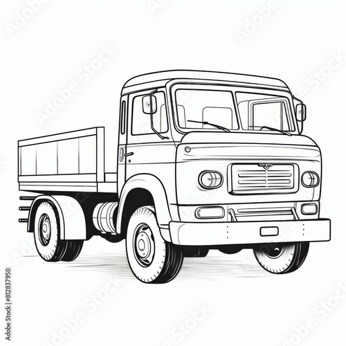 Drawing of a truck in a simple style on a white background. Kids coloring page