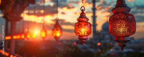 ramadan lantern ornamentations hanging from the ceiling photo