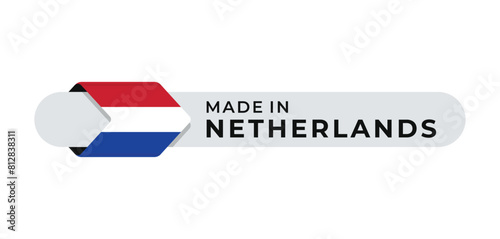 Made in Netherland vector label with arrow flag icon and round frame. for logo, label, insigna, seal, tag, sign, seal, symbol, badge, stamp, sticker, emblem, banner, design