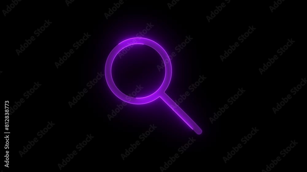 Zoom symbol icon glowing neon purple color animation black background Zoom symbol icon glowing neon purple color animation black background