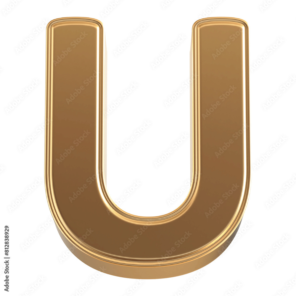 Golden 3D Font Letter U uppercase