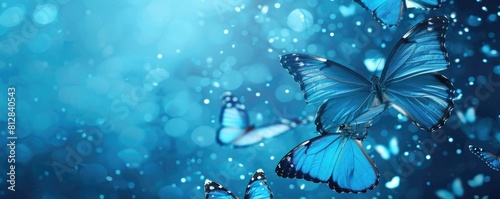 butterfly background. Background of delicate blue butterflies on a blue background with copy space