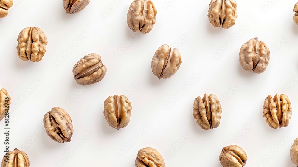 Walnuts Isolated Walnut kernel Nut on white background Top view Flat lay Collection Pattern : Generative AI Walnuts Isolated Walnut kernel Nut on white background Top view Flat lay Collection Pattern : Generative AI