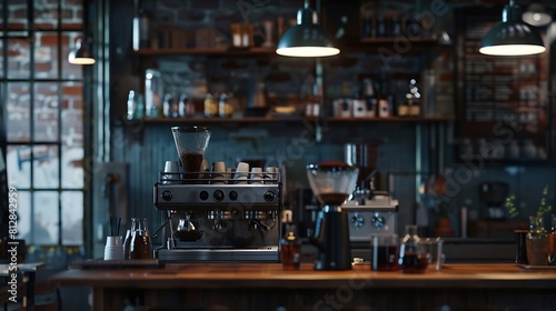 The layout in a dark loft style opens up inside the cafes welcome to open coffee shop background : Generative AI © Generative AI