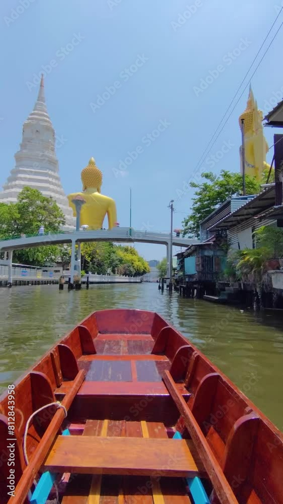 Big Golden Buddha Statue in Wat Pak Nam Phasi Charoen or Pak Nam Temple - It is famous for its large seated Buddha that is the largest in Bangkok Thailand - Travel Sculpture and Architecture Religion 