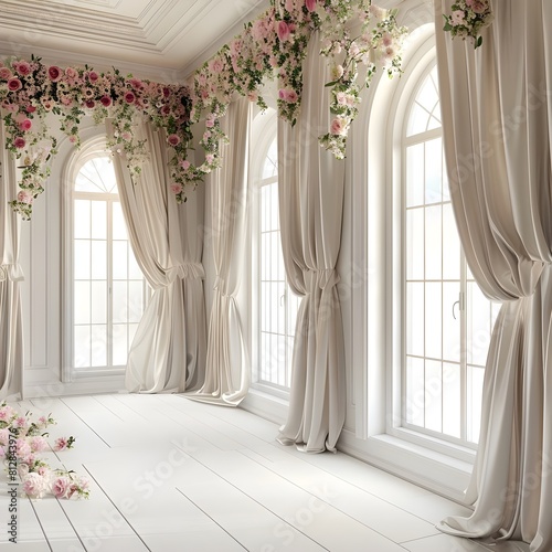 luxurious white room for wedding background with bouquet flora generative AI