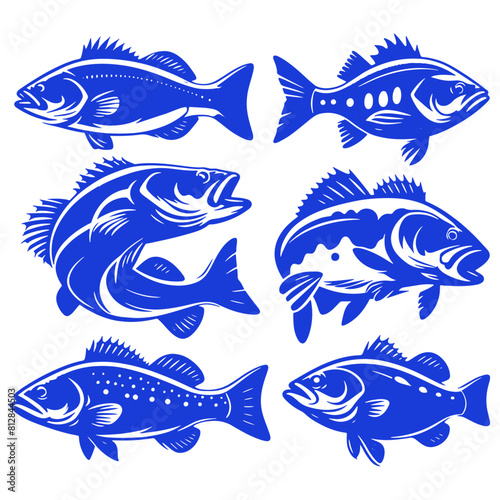 set of silhouettes Bass Fish VECTOR © Hammam