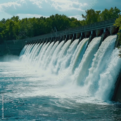 Hydro Harmony: Dive into the serene beauty of hydroelectric dams and cascading waterfalls, illustrating the harmony between water and electricity in generating clean power ar-- 16:9