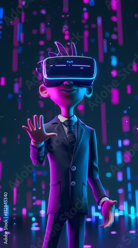 3D cartoon virtual reality, business people surrounded by big data © ran