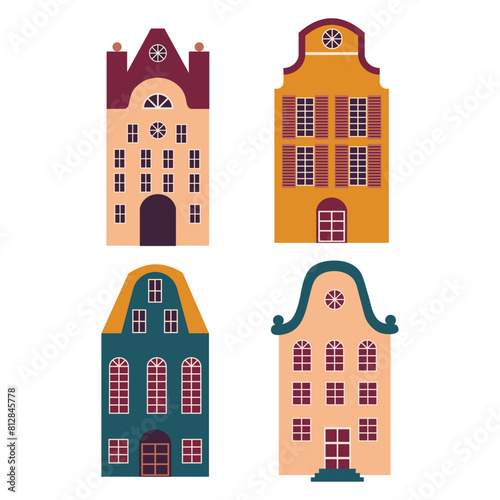 Amsterdam city. Dutch houses. vector illustration on white background