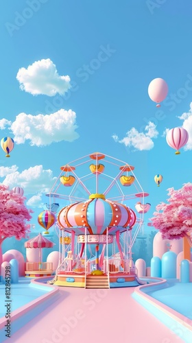 3D cartoon C4D style background: amusement park