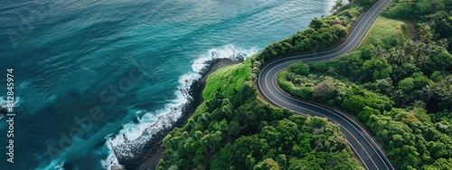 top view of a beautiful road near the ocean photo