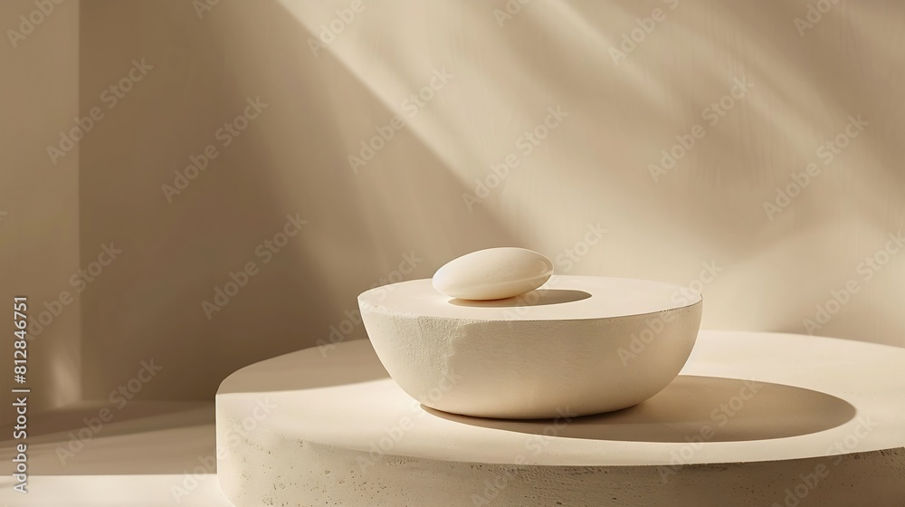 Podium for cosmetic product presentation Abstract minimal geometrical form on beige background Oval stone form Scene Showcase display Minimal design Soft shadow Flat lay Top View Copy : Generative AI Podium for cosmetic product presentation Abstract minimal geometrical form on beige background Oval stone form Scene Showcase display Minimal design Soft shadow Flat lay Top View Copy : Generative AI