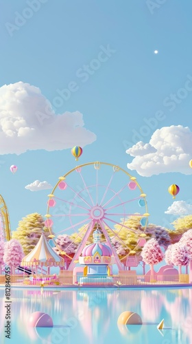 3D cartoon C4D style background: amusement park