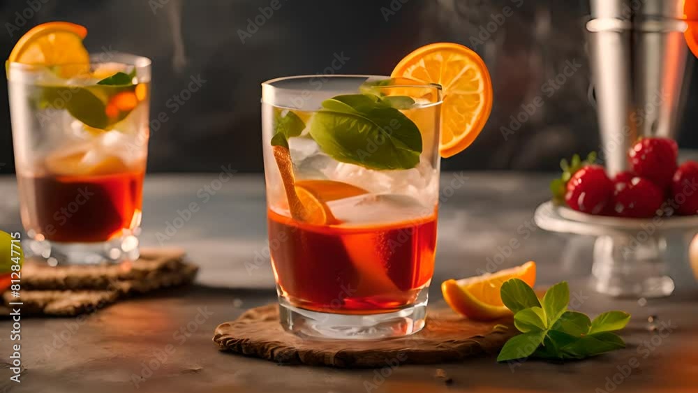 Two Glasses of Iced Tea With Mint Leaves and Orange Slices Generative AI Two Glasses of Iced Tea With Mint Leaves and Orange Slices Generative AI