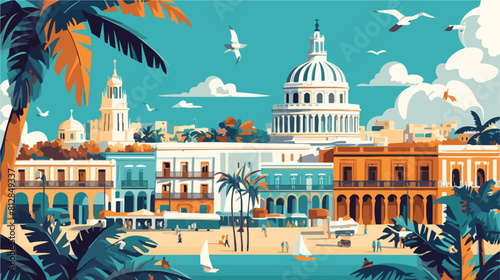 Cuba travel poster with Havana capitol and welcomin