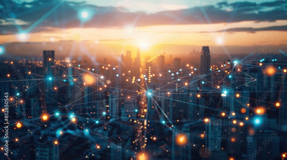 Fototapeta premium cityscape with space and neon light effect. Modern hi-tech, science, futuristic technology concept AI generated