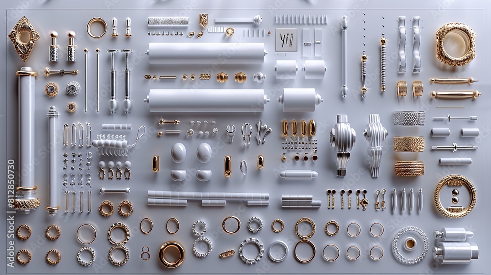 Various objects displayed on a white metal surface, including tools, gadgets, and knick-knacks Various objects displayed on a white metal surface, including tools, gadgets, and knick-knacks