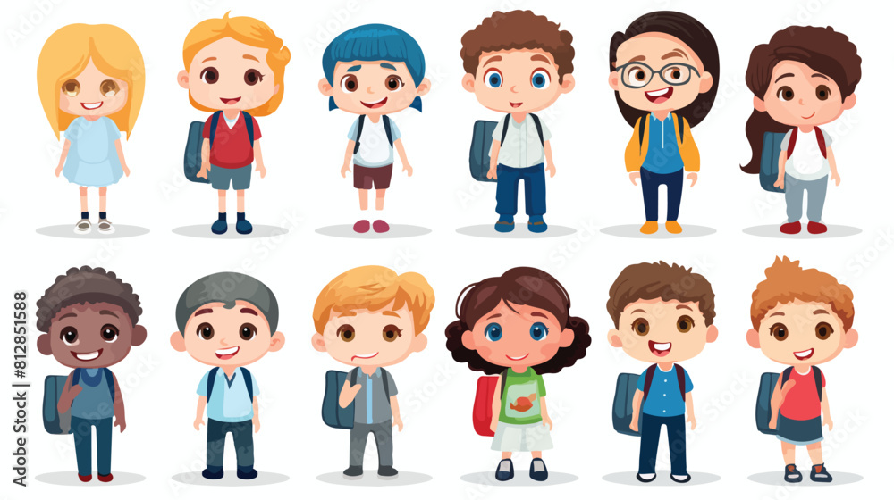 Cute and funny school item characters with smiling