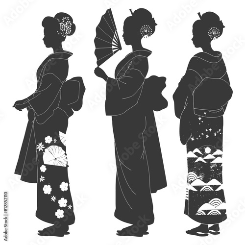 Silhouette Independent Japanese women wearing kimono black color only