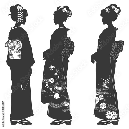 Silhouette Independent Japanese women wearing kimono black color only