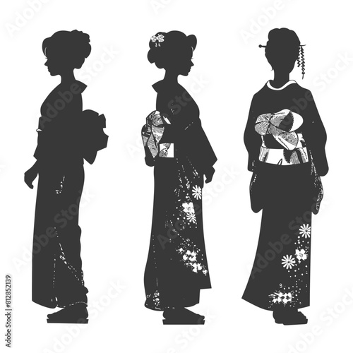 Silhouette Independent Japanese women wearing kimono black color only