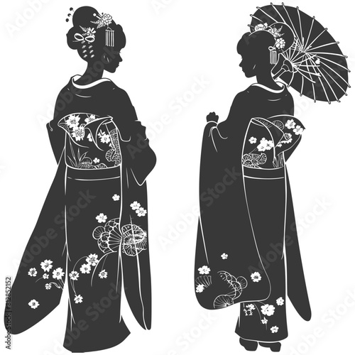 Silhouette Independent Japanese women wearing kimono black color only