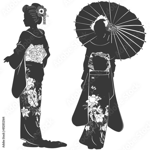Silhouette Independent Japanese women wearing kimono black color only
