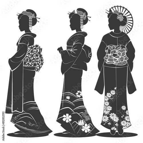 Silhouette Independent Japanese women wearing kimono black color only