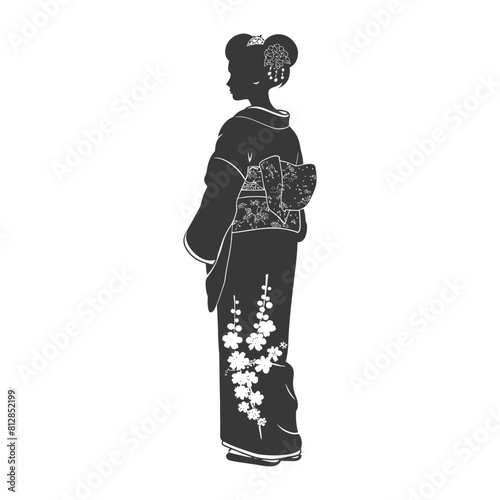 Silhouette Independent Japanese women wearing kimono black color only