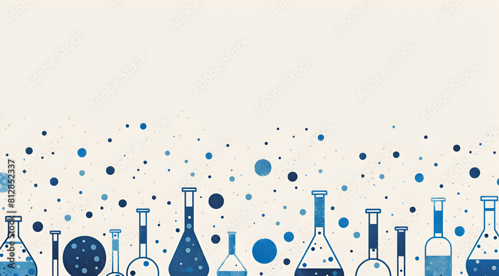 A collection of scientific glassware is shown in a pattern of blue and white dots. Concept of scientific exploration and discovery. Generative AI A collection of scientific glassware is shown in a pattern of blue and white dots. Concept of scientific exploration and discovery. Generative AI