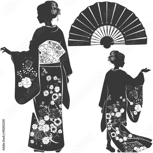 Silhouette Independent Japanese women wearing kimono black color only