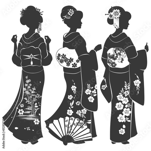 Silhouette Independent Japanese women wearing kimono black color only