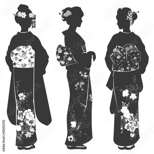 Silhouette Independent Japanese women wearing kimono black color only