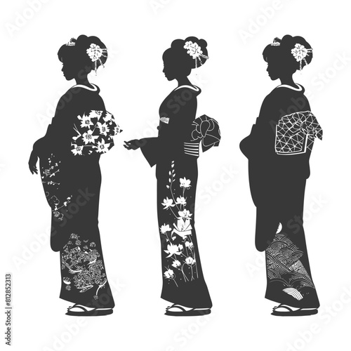 Silhouette Independent Japanese women wearing kimono black color only