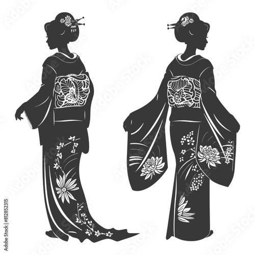 Silhouette Independent Japanese women wearing kimono black color only
