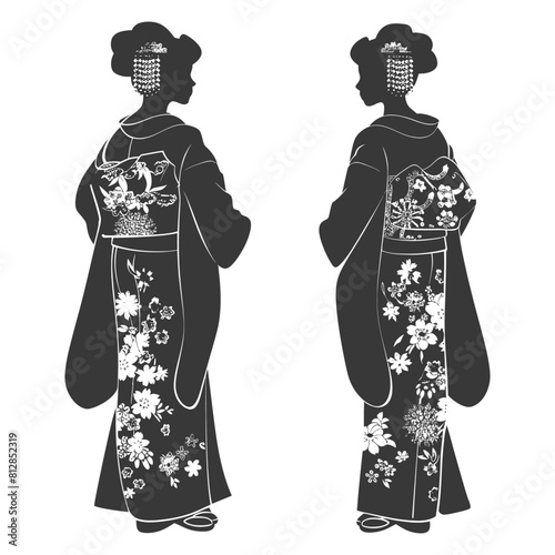 Silhouette Independent Japanese women wearing kimono black color only
