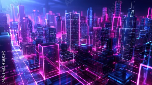 cityscape with space and neon light effect. Modern hi-tech, science, futuristic technology concept AI generated