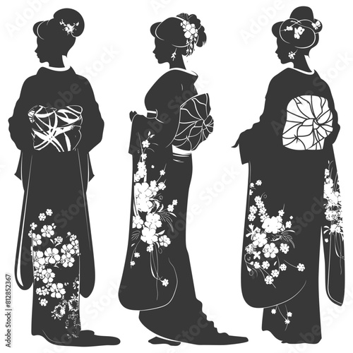 Silhouette Independent Japanese women wearing kimono black color only