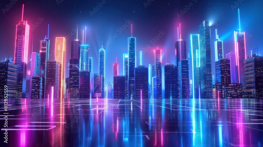 cityscape with space and neon light effect. Modern hi-tech, science, futuristic technology concept AI generated